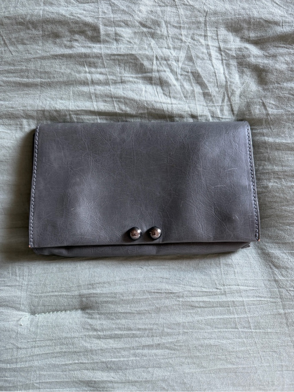 Free People Minimalist Gray Leather Clutch / Crossbody Purse